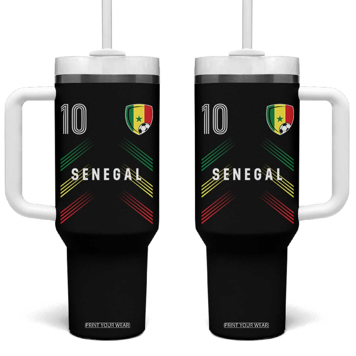 Senegal Soccer Sports Graphic Number 10 Jersey Style Tumbler With Handle Proud Senegalese Football Fans Game Day Pride TS02 One Size: 40 oz Black Print Your Wear