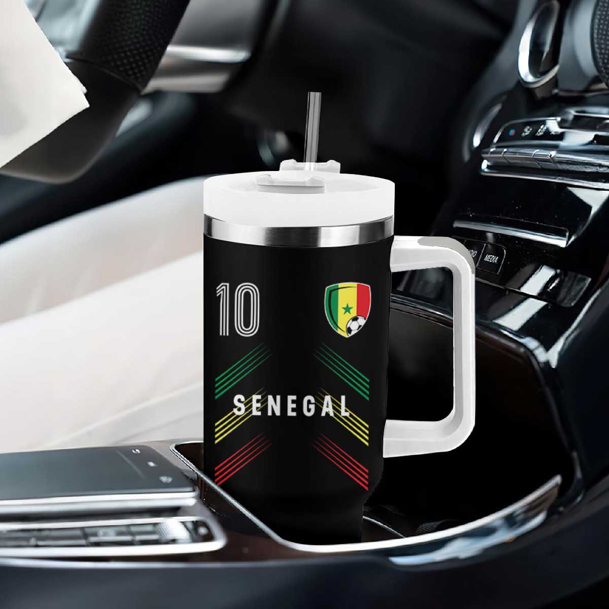 Senegal Soccer Sports Graphic Number 10 Jersey Style Tumbler With Handle Proud Senegalese Football Fans Game Day Pride