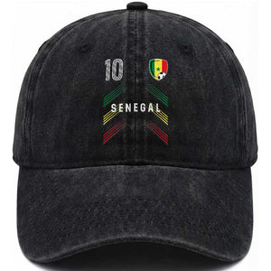 Senegal Soccer Sports Graphic Number 10 Jersey Style Washed Cotton Baseball Cap Proud Senegalese Football Fans Game Day Pride