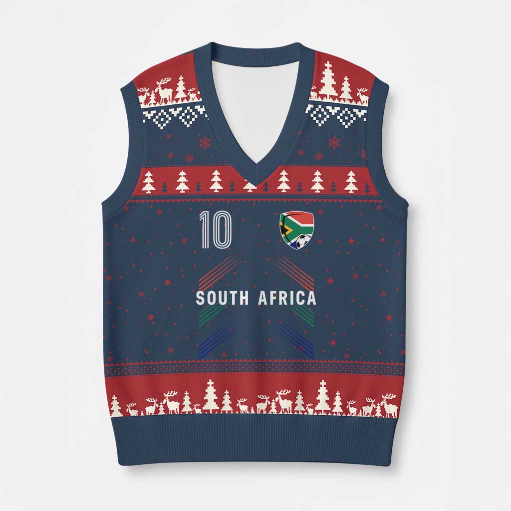 South Africa Soccer Sports Graphic Number 10 Jersey Style V-Neck Knit Sweater Vest Proud South African Football Fans Game Day Pride TS02 Navy Red Print Your Wear
