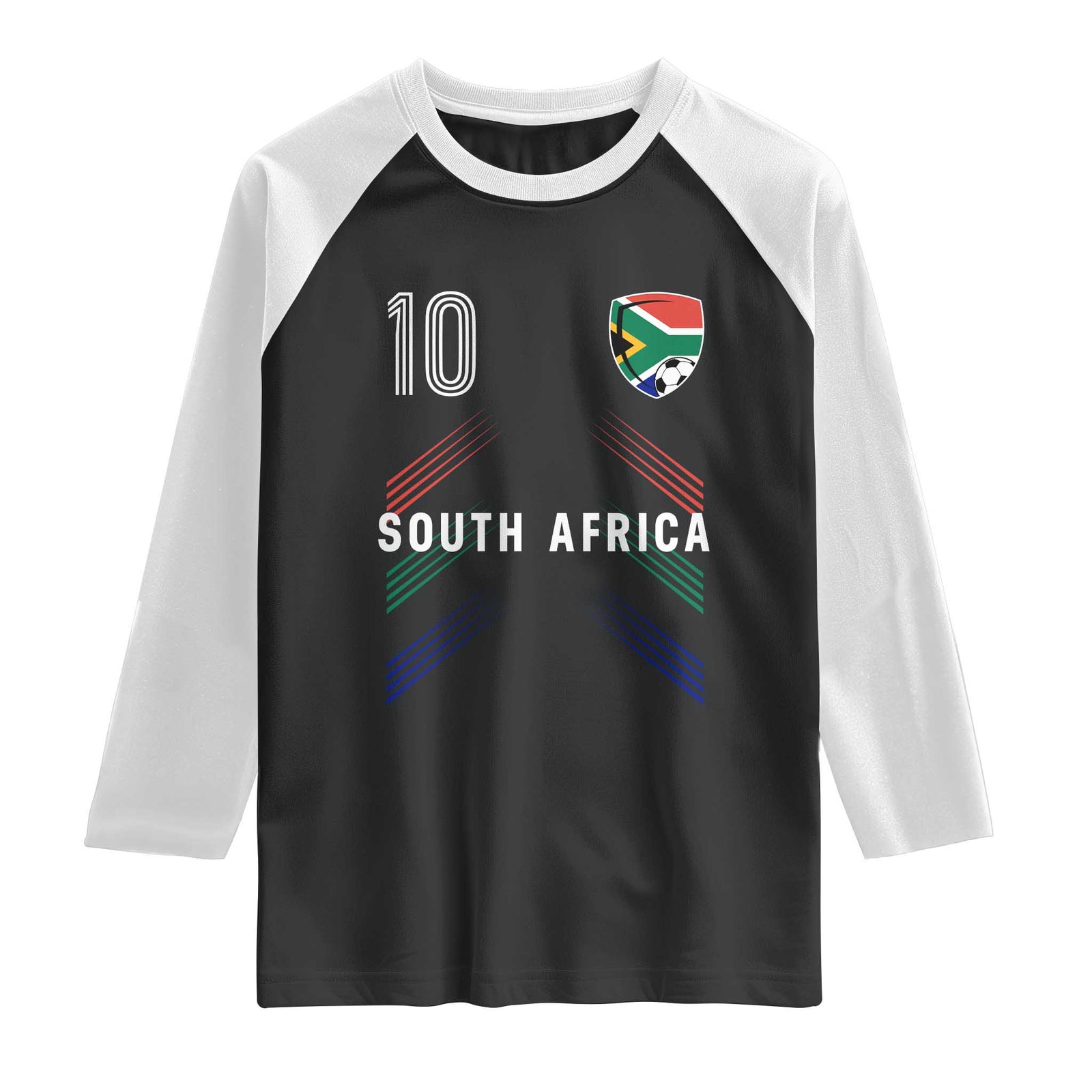South Africa Soccer Sports Graphic Number 10 Jersey Style Raglan Shirt Proud South African Football Fans Game Day Pride TS02 Black White Print Your Wear