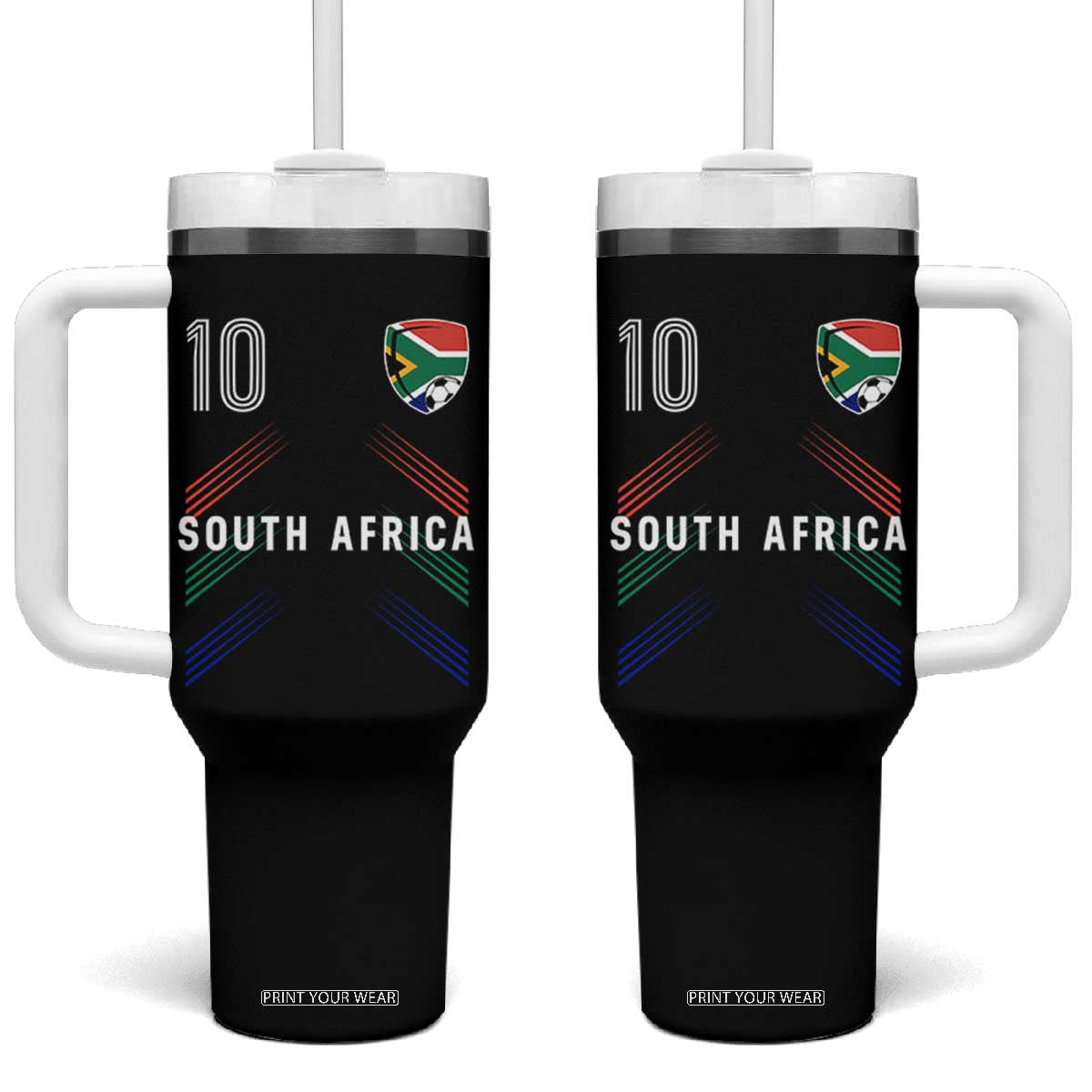 South Africa Soccer Sports Graphic Number 10 Jersey Style Tumbler With Handle Proud South African Football Fans Game Day Pride TS02 One Size: 40 oz Black Print Your Wear