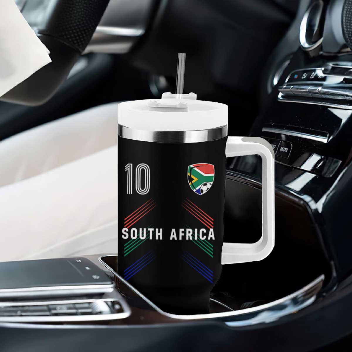 South Africa Soccer Sports Graphic Number 10 Jersey Style Tumbler With Handle Proud South African Football Fans Game Day Pride
