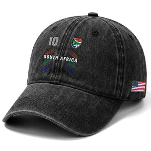 South Africa Soccer Sports Graphic Number 10 Jersey Style Washed Cotton Baseball Cap Proud South African Football Fans Game Day Pride