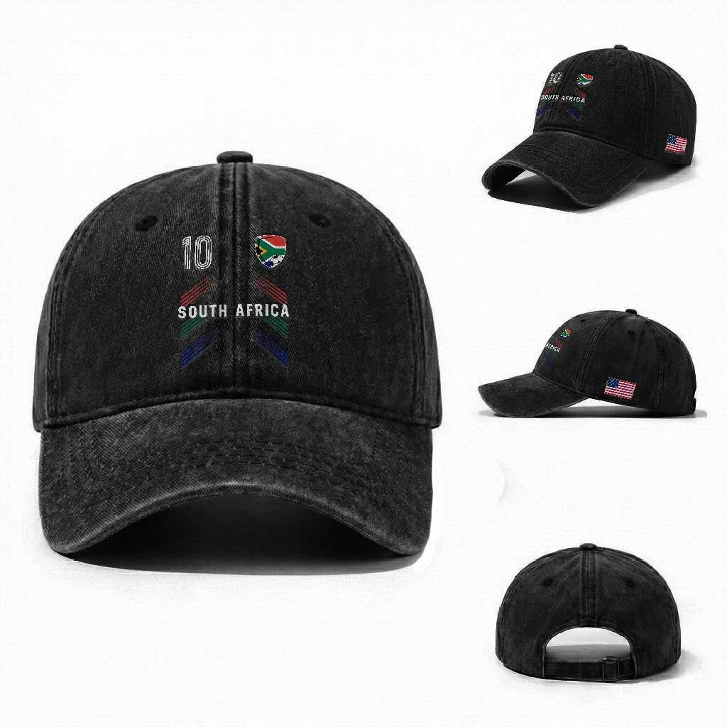 South Africa Soccer Sports Graphic Number 10 Jersey Style Washed Cotton Baseball Cap Proud South African Football Fans Game Day Pride