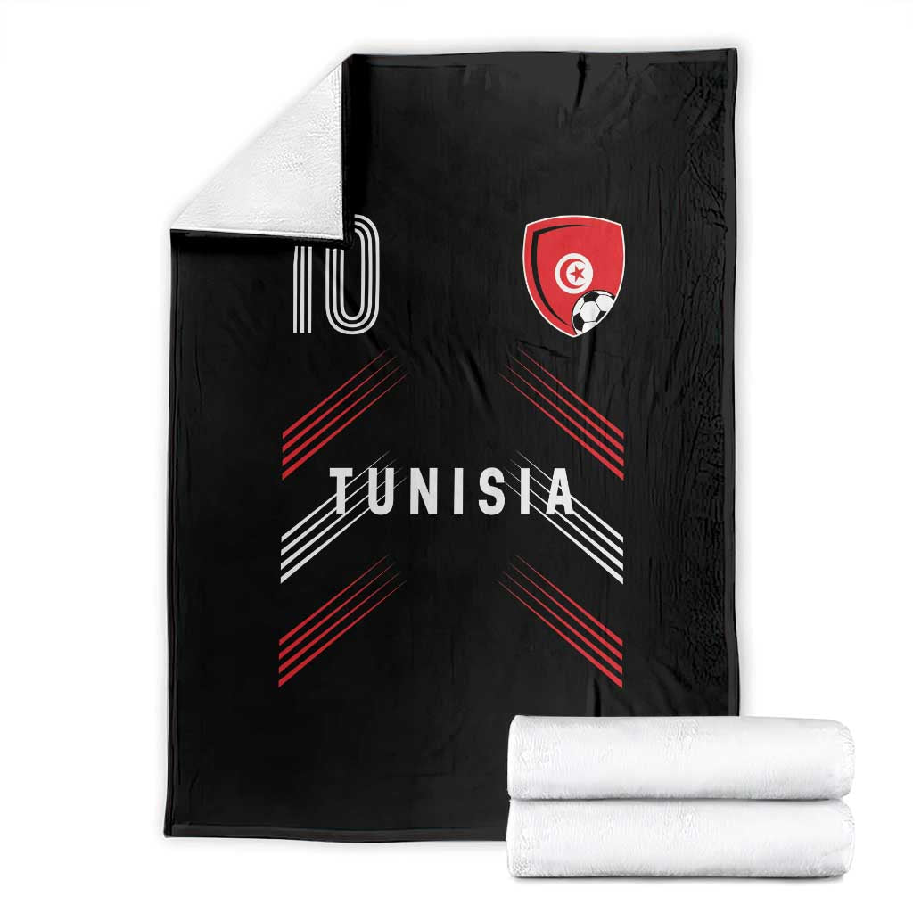 Tunisia Soccer Sports Graphic Number 10 Jersey Style Throw Blanket Proud Tunisian Football Fans Game Day Maghreb Pride TS02 Black Print Your Wear
