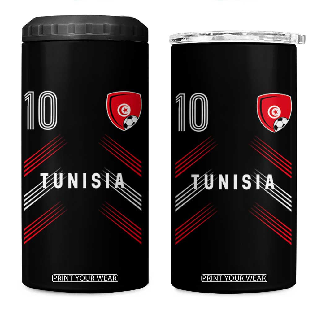 Tunisia Soccer Sports Graphic Number 10 Jersey Style 4 in 1 Can Cooler Tumbler Proud Tunisian Football Fans Game Day Maghreb Pride