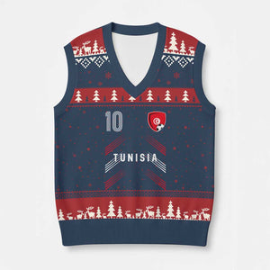 Tunisia Soccer Sports Graphic Number 10 Jersey Style V-Neck Knit Sweater Vest Proud Tunisian Football Fans Game Day Maghreb Pride