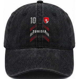 Tunisia Soccer Sports Graphic Number 10 Jersey Style Washed Cotton Baseball Cap Proud Tunisian Football Fans Game Day Maghreb Pride