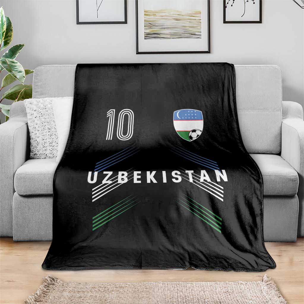 Uzbekistan Soccer Sports Graphic Number 10 Jersey Style Throw Blanket Proud Uzbek Football Fans Game Day Pride