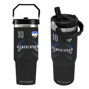 Uzbekistan Soccer Sports Graphic Number 10 Jersey Style Flip Straw Tumbler Proud Uzbek Football Fans Game Day Pride
