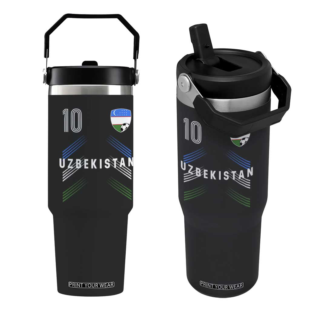 Uzbekistan Soccer Sports Graphic Number 10 Jersey Style Flip Straw Tumbler Proud Uzbek Football Fans Game Day Pride TS02 One Size: 30 oz Black Print Your Wear