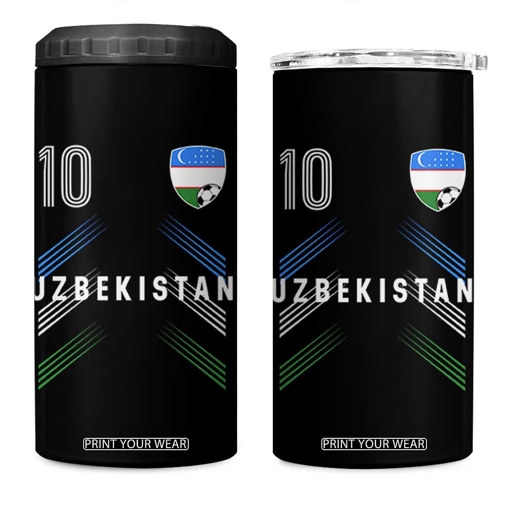 Uzbekistan Soccer Sports Graphic Number 10 Jersey Style 4 in 1 Can Cooler Tumbler Proud Uzbek Football Fans Game Day Pride