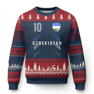 Uzbekistan Soccer Sports Graphic Number 10 Jersey Style Ugly Christmas Sweater Proud Uzbek Football Fans Game Day Pride