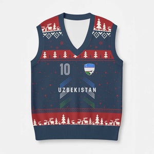 Uzbekistan Soccer Sports Graphic Number 10 Jersey Style V-Neck Knit Sweater Vest Proud Uzbek Football Fans Game Day Pride