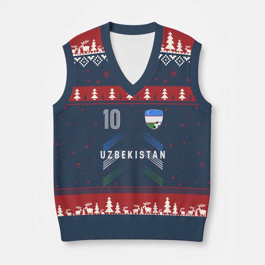 Uzbekistan Soccer Sports Graphic Number 10 Jersey Style V-Neck Knit Sweater Vest Proud Uzbek Football Fans Game Day Pride TS02 Navy Red Print Your Wear