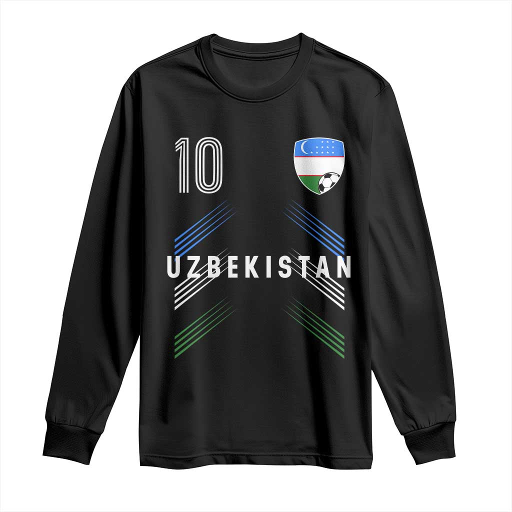 Uzbekistan Soccer Sports Graphic Number 10 Jersey Style Long Sleeve Shirt Proud Uzbek Football Fans Game Day Pride
