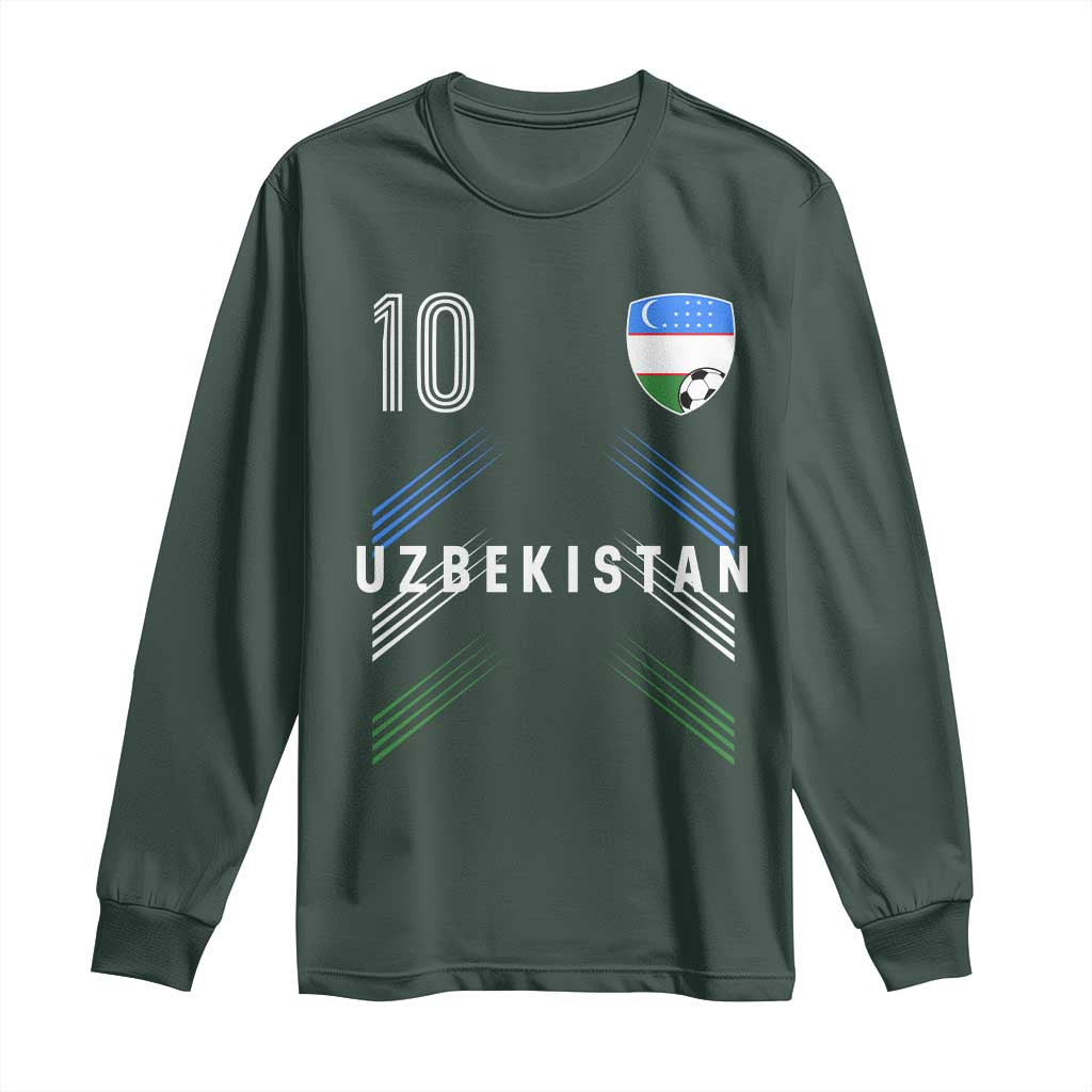 Uzbekistan Soccer Sports Graphic Number 10 Jersey Style Long Sleeve Shirt Proud Uzbek Football Fans Game Day Pride