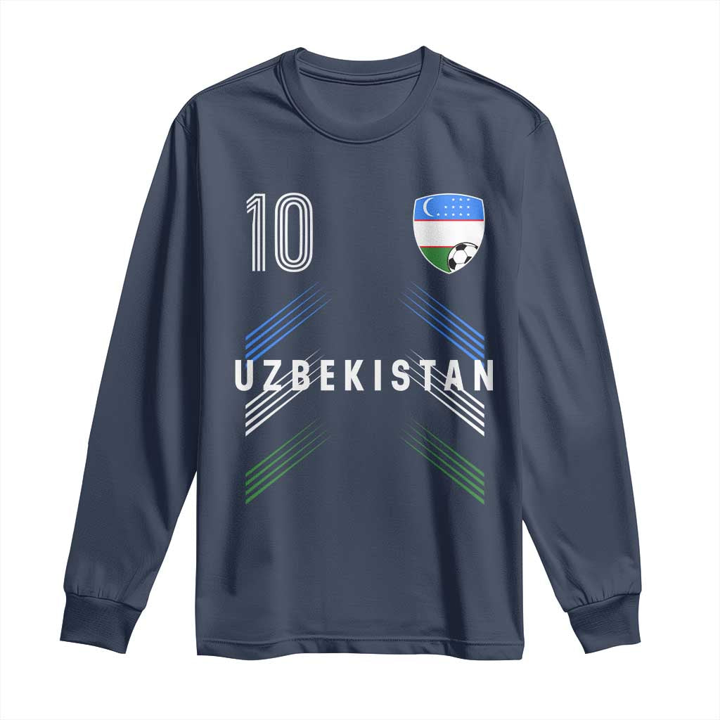 Uzbekistan Soccer Sports Graphic Number 10 Jersey Style Long Sleeve Shirt Proud Uzbek Football Fans Game Day Pride