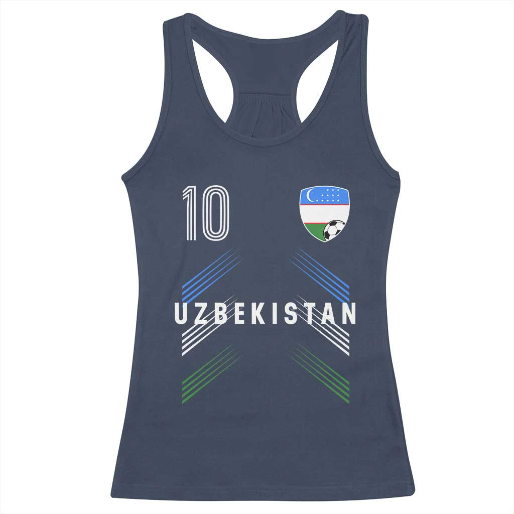 Uzbekistan Soccer Sports Graphic Number 10 Jersey Style Racerback Tank Top Proud Uzbek Football Fans Game Day Pride