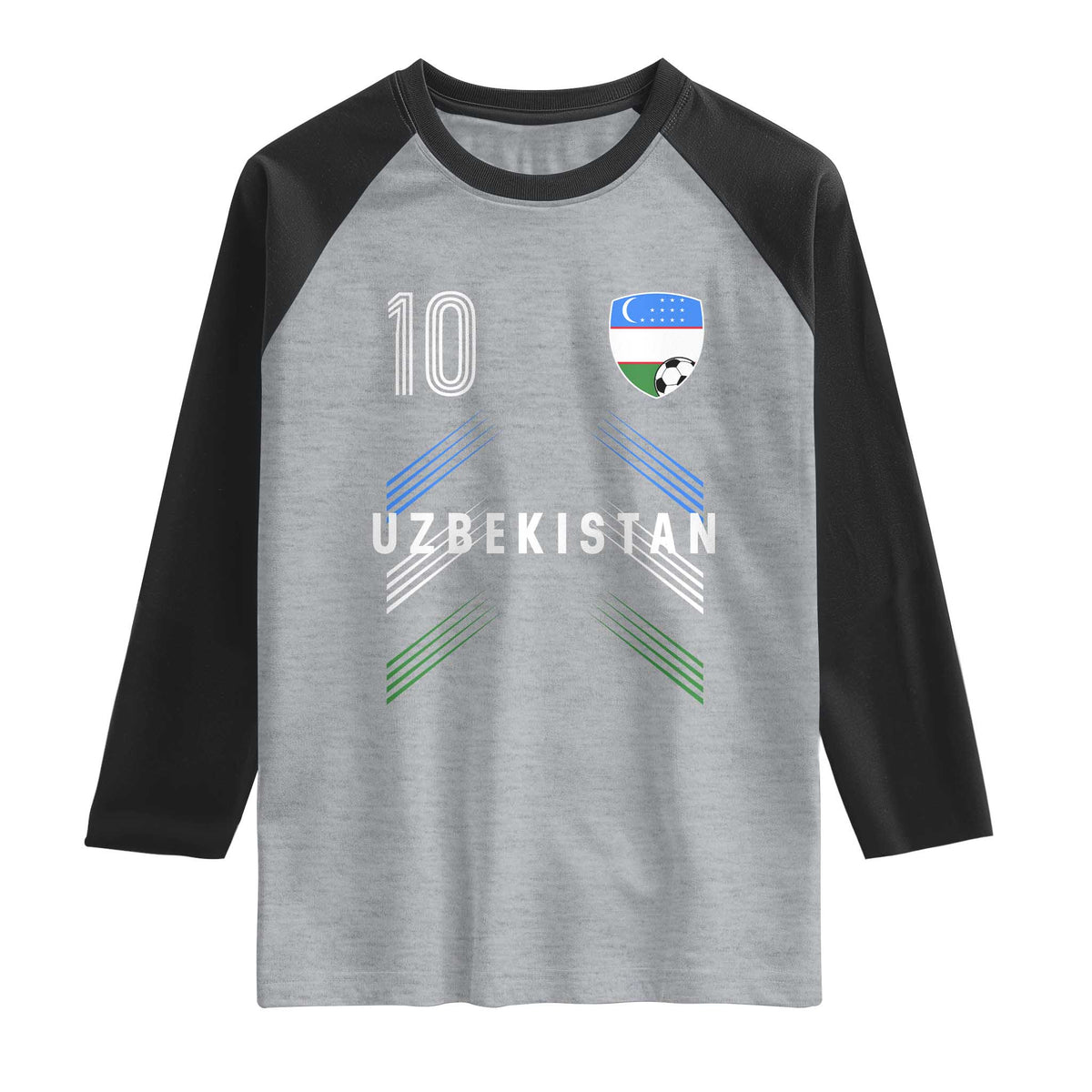 Uzbekistan Soccer Sports Graphic Number 10 Jersey Style Raglan Shirt Proud Uzbek Football Fans Game Day Pride