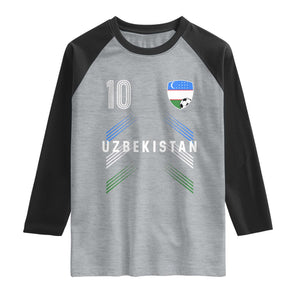 Uzbekistan Soccer Sports Graphic Number 10 Jersey Style Raglan Shirt Proud Uzbek Football Fans Game Day Pride