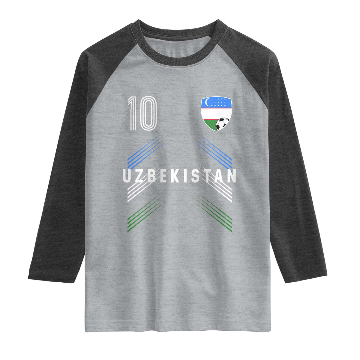 Uzbekistan Soccer Sports Graphic Number 10 Jersey Style Raglan Shirt Proud Uzbek Football Fans Game Day Pride