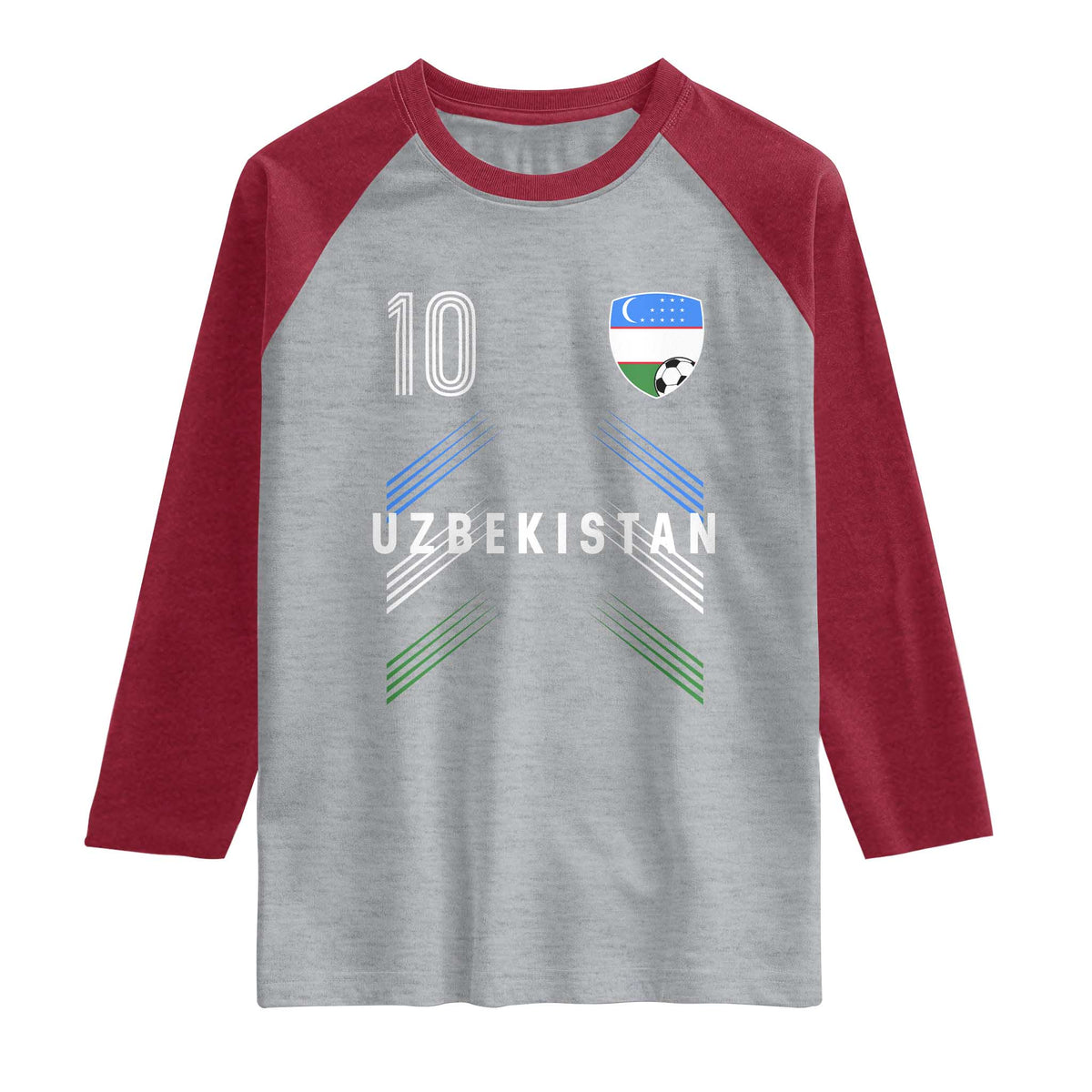 Uzbekistan Soccer Sports Graphic Number 10 Jersey Style Raglan Shirt Proud Uzbek Football Fans Game Day Pride