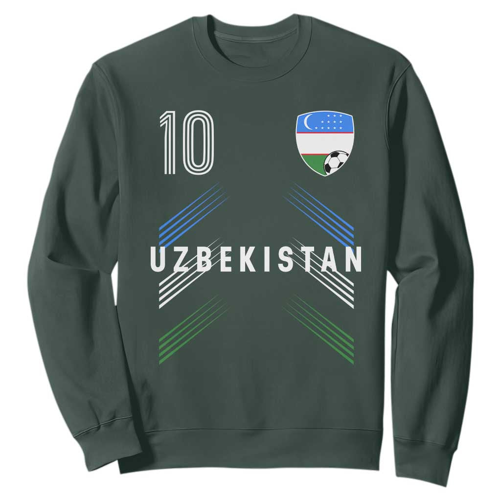 Uzbekistan Soccer Sports Graphic Number 10 Jersey Style Sweatshirt Proud Uzbek Football Fans Game Day Pride