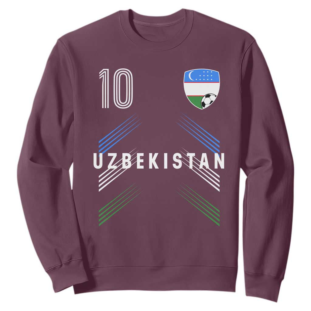 Uzbekistan Soccer Sports Graphic Number 10 Jersey Style Sweatshirt Proud Uzbek Football Fans Game Day Pride