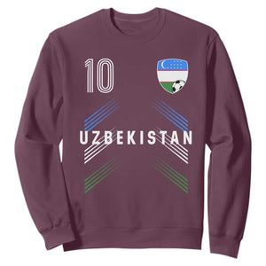 Uzbekistan Soccer Sports Graphic Number 10 Jersey Style Sweatshirt Proud Uzbek Football Fans Game Day Pride