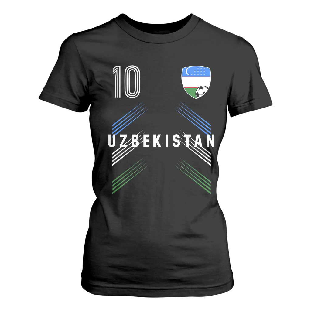 Uzbekistan Soccer Sports Graphic Number 10 Jersey Style T Shirt For Women Proud Uzbek Football Fans Game Day Pride