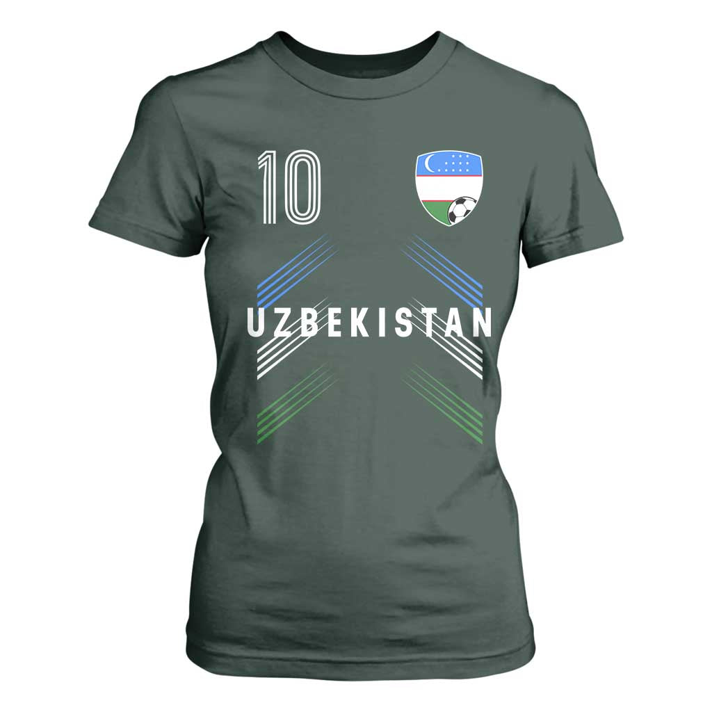Uzbekistan Soccer Sports Graphic Number 10 Jersey Style T Shirt For Women Proud Uzbek Football Fans Game Day Pride