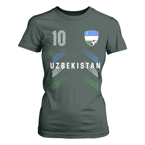 Uzbekistan Soccer Sports Graphic Number 10 Jersey Style T Shirt For Women Proud Uzbek Football Fans Game Day Pride