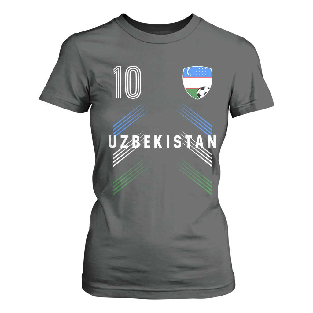 Uzbekistan Soccer Sports Graphic Number 10 Jersey Style T Shirt For Women Proud Uzbek Football Fans Game Day Pride