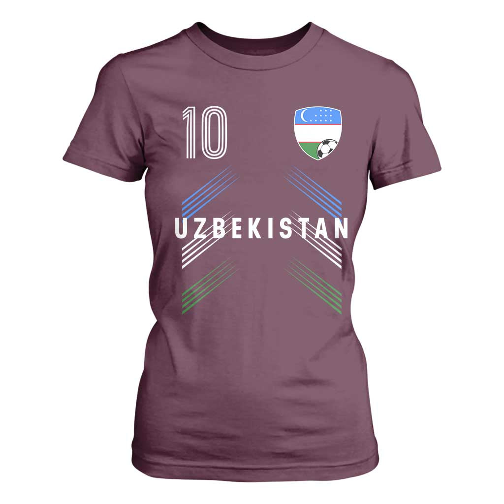 Uzbekistan Soccer Sports Graphic Number 10 Jersey Style T Shirt For Women Proud Uzbek Football Fans Game Day Pride