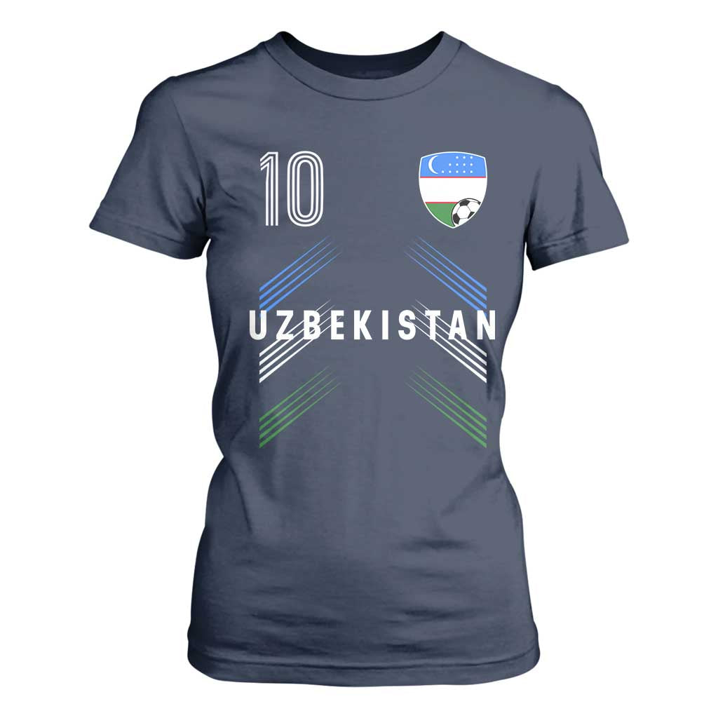 Uzbekistan Soccer Sports Graphic Number 10 Jersey Style T Shirt For Women Proud Uzbek Football Fans Game Day Pride