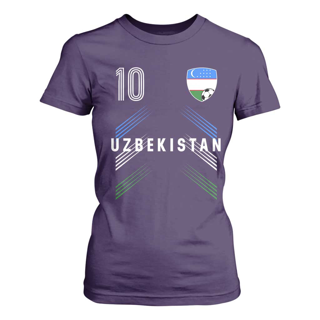 Uzbekistan Soccer Sports Graphic Number 10 Jersey Style T Shirt For Women Proud Uzbek Football Fans Game Day Pride