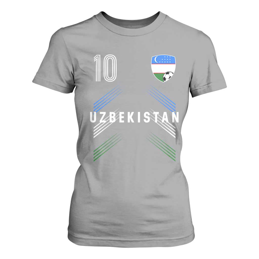 Uzbekistan Soccer Sports Graphic Number 10 Jersey Style T Shirt For Women Proud Uzbek Football Fans Game Day Pride