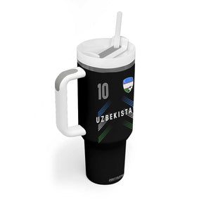 Uzbekistan Soccer Sports Graphic Number 10 Jersey Style Tumbler With Handle Proud Uzbek Football Fans Game Day Pride