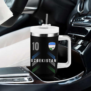 Uzbekistan Soccer Sports Graphic Number 10 Jersey Style Tumbler With Handle Proud Uzbek Football Fans Game Day Pride