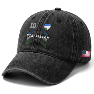 Uzbekistan Soccer Sports Graphic Number 10 Jersey Style Washed Cotton Baseball Cap Proud Uzbek Football Fans Game Day Pride