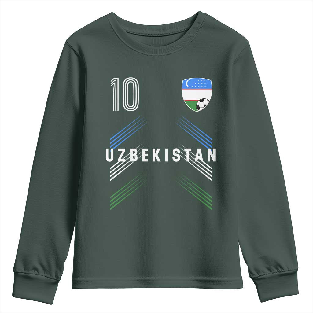 Uzbekistan Soccer Sports Graphic Number 10 Jersey Style Youth Sweatshirt Proud Uzbek Football Fans Game Day Pride