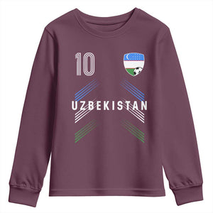 Uzbekistan Soccer Sports Graphic Number 10 Jersey Style Youth Sweatshirt Proud Uzbek Football Fans Game Day Pride