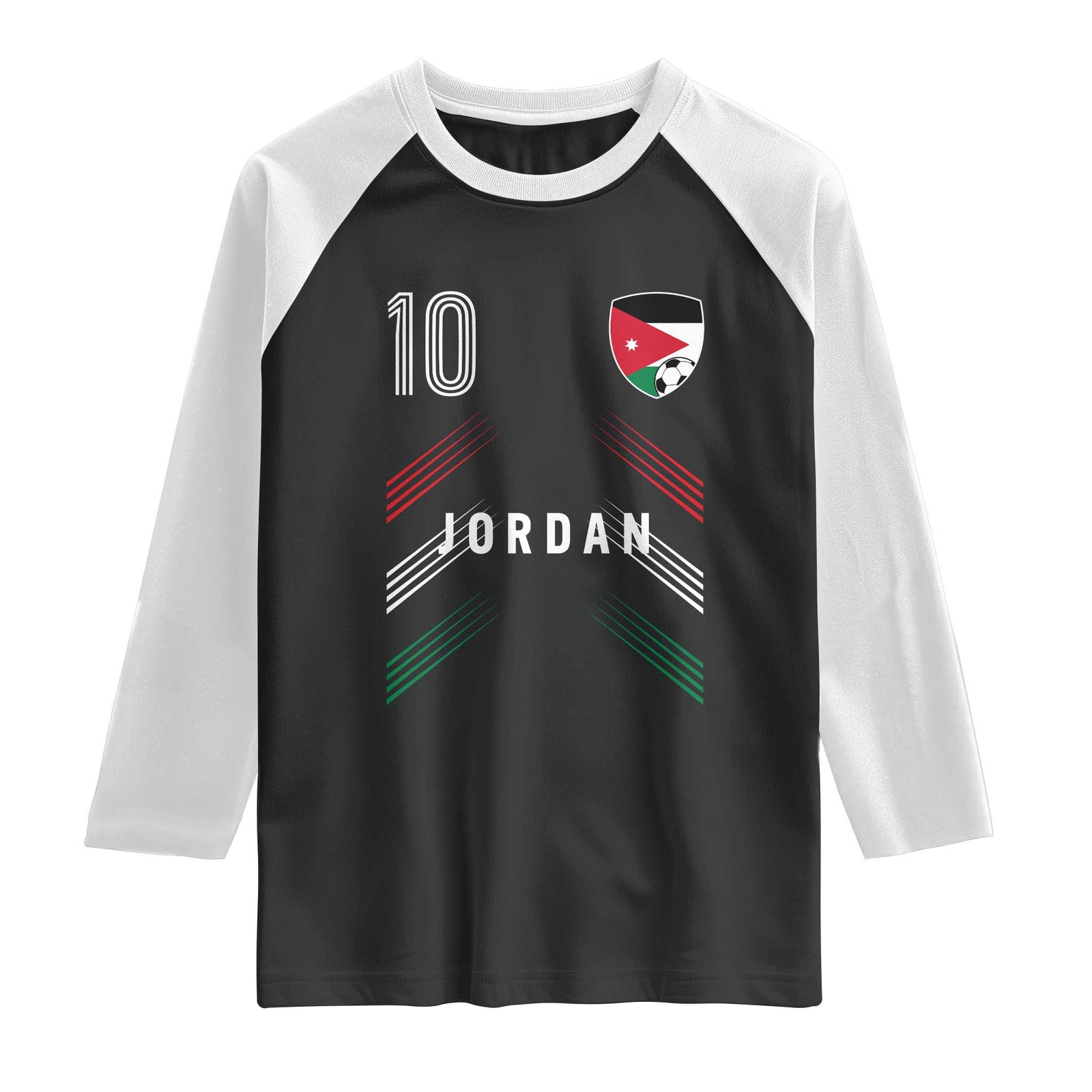 Jordan Soccer Sports Graphic Number 10 Jersey Style Raglan Shirt Proud Jordanian Football Fans Game Day Pride TS02 Black White Print Your Wear