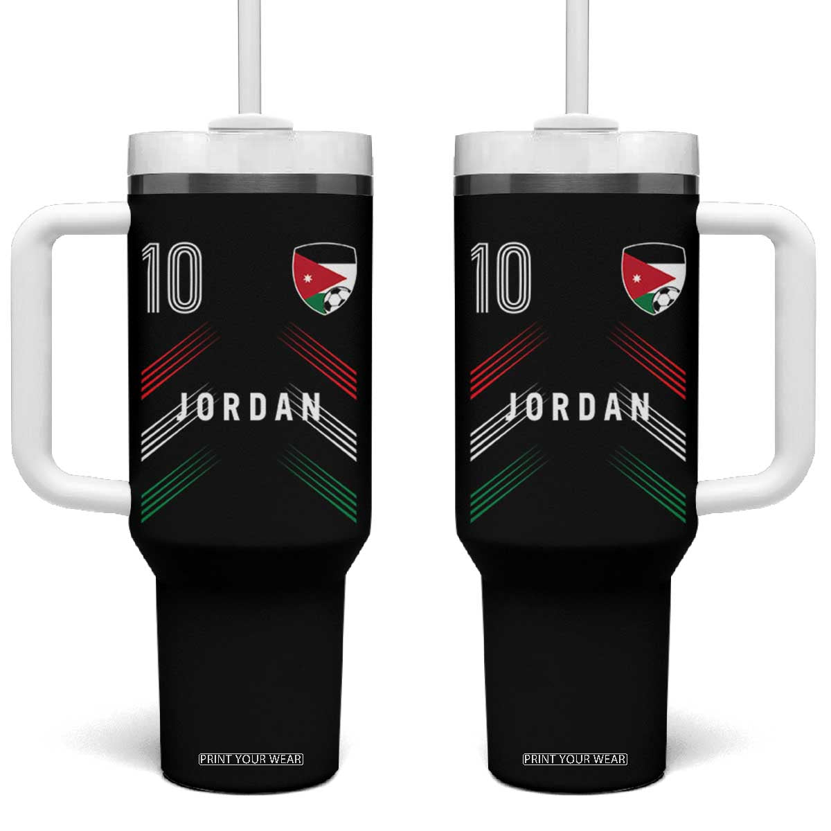 Jordan Soccer Sports Graphic Number 10 Jersey Style Tumbler With Handle Proud Jordanian Football Fans Game Day Pride