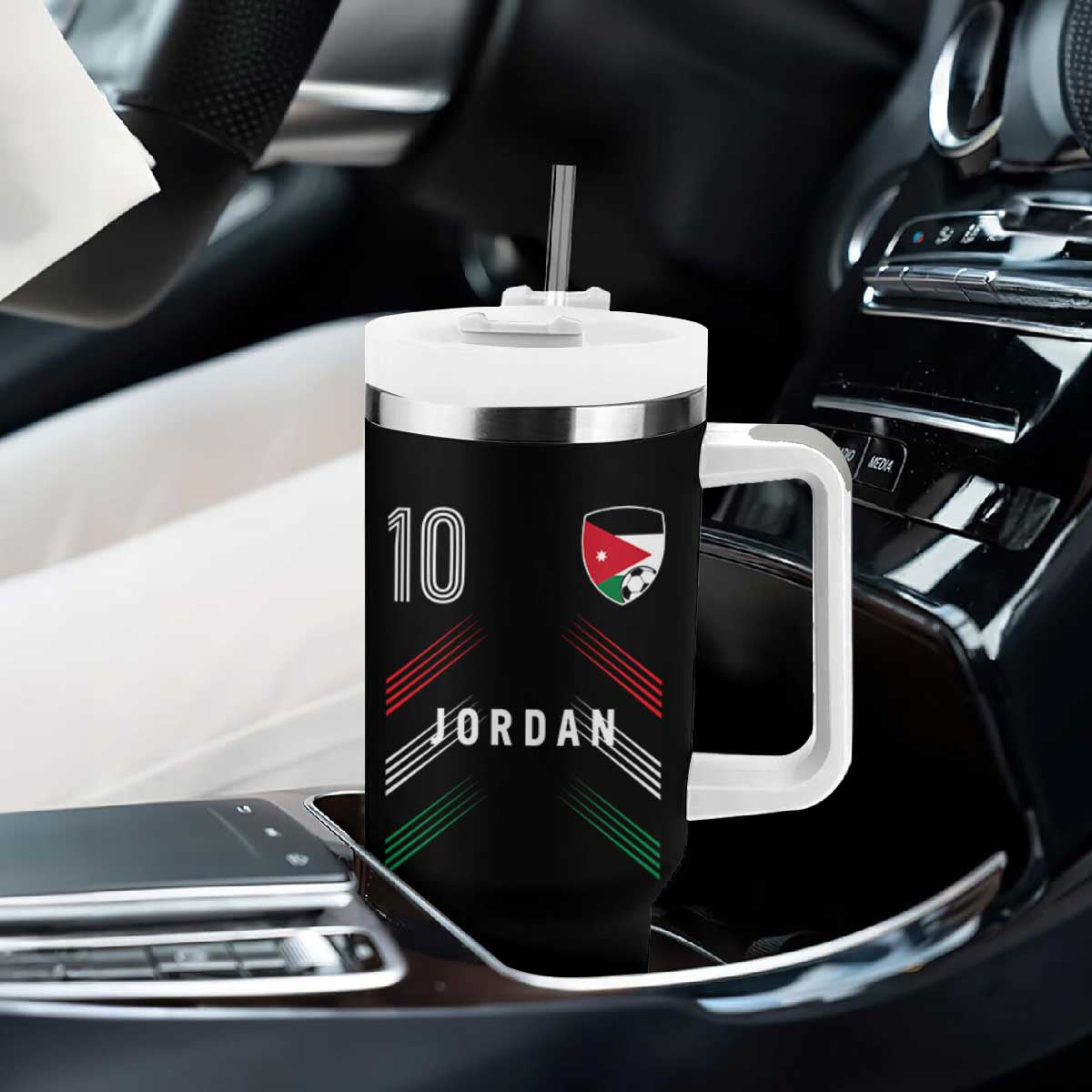 Jordan Soccer Sports Graphic Number 10 Jersey Style Tumbler With Handle Proud Jordanian Football Fans Game Day Pride