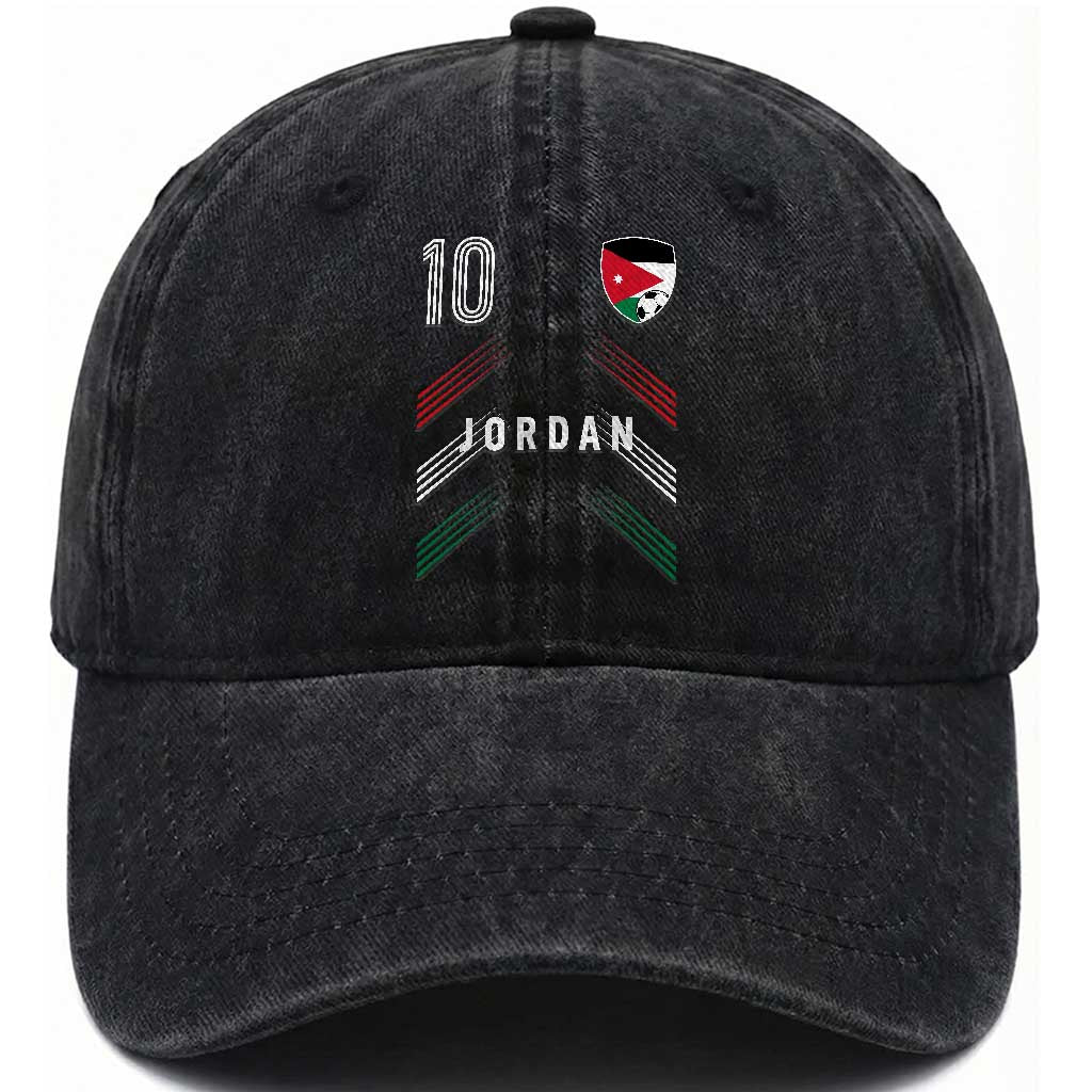 Jordan Soccer Sports Graphic Number 10 Jersey Style Washed Cotton Baseball Cap Proud Jordanian Football Fans Game Day Pride