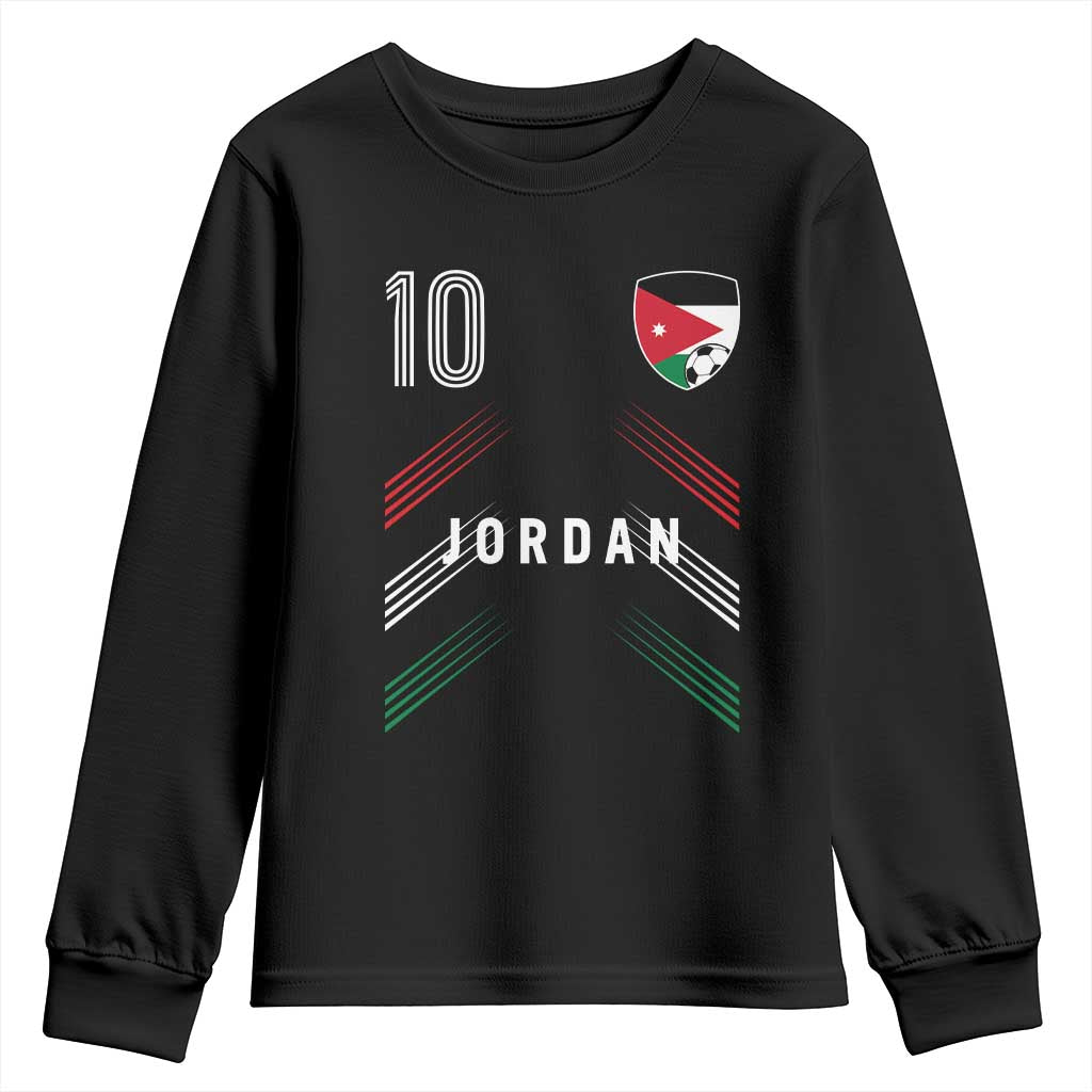 Jordan Soccer Sports Graphic Number 10 Jersey Style Youth Sweatshirt Proud Jordanian Football Fans Game Day Pride TS02 Black Print Your Wear