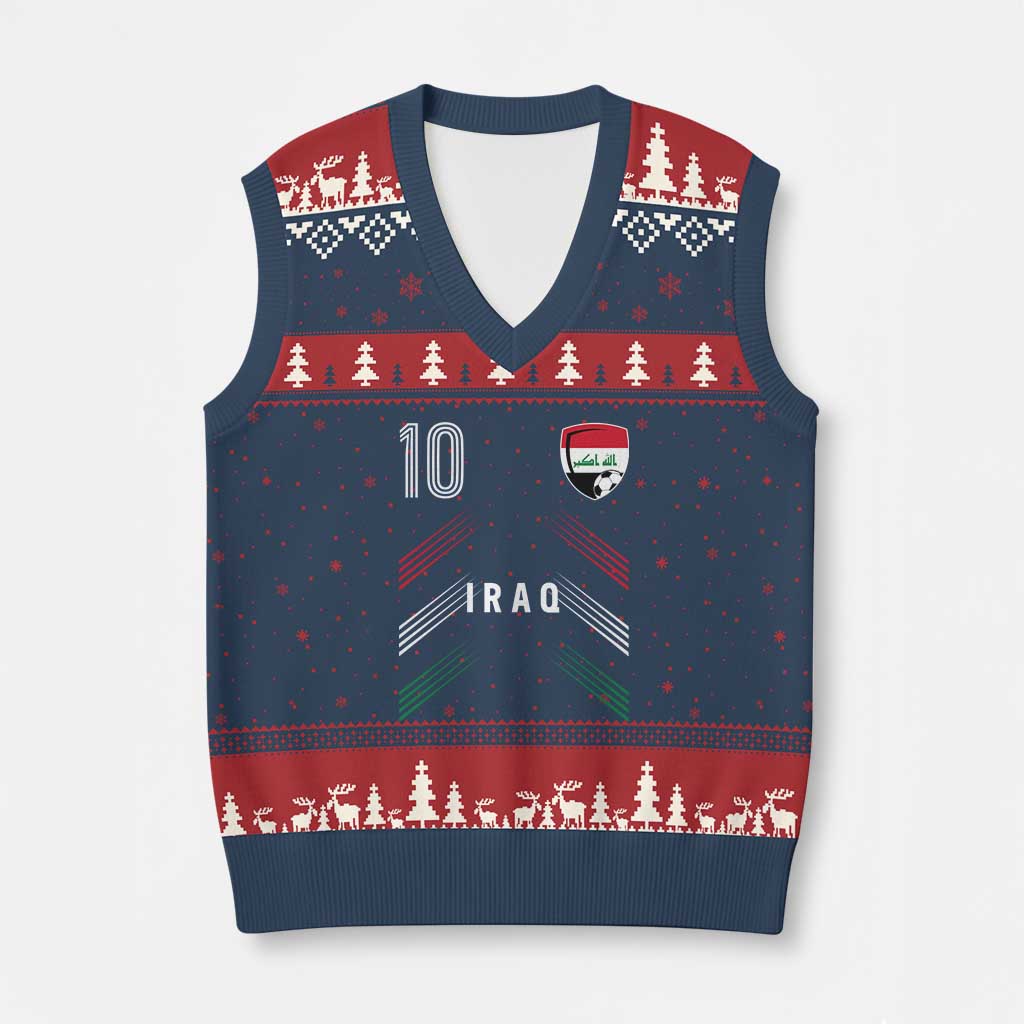 Iraq Soccer Sports Graphic Number 10 Jersey Style V-Neck Knit Sweater Vest Proud Iraqi Football Fans Game Day Pride